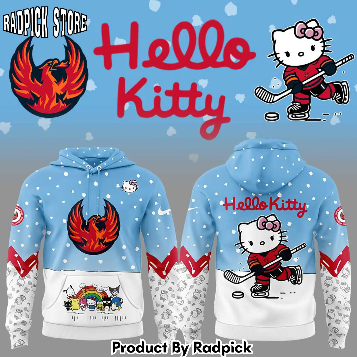 Coachella valley firebirds x hello kitty v2 hoodie joggers hoodie and long pants set rp291818
